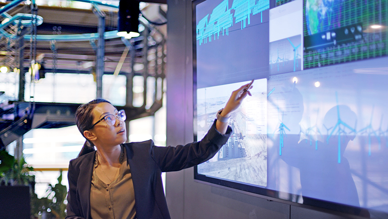 Association executive presenting international strategy.