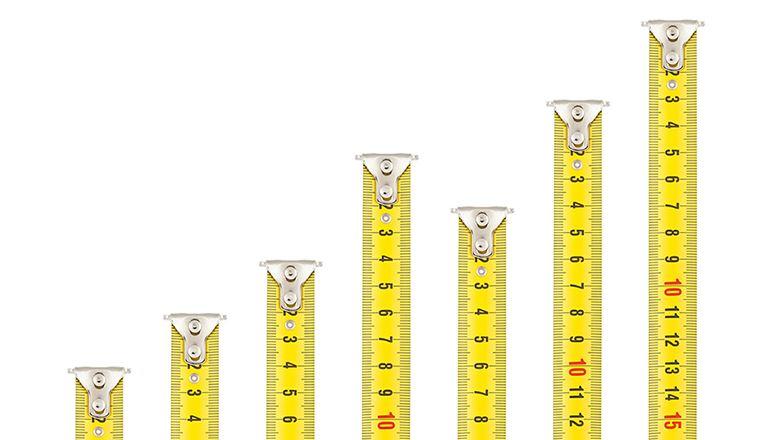yellow measuring tape rulers displayed as a bar chart