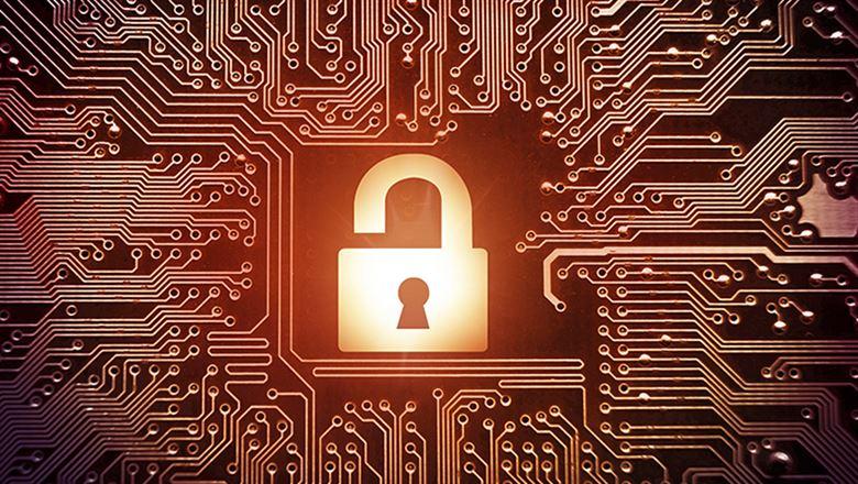 hacked symbol on computer circuit board