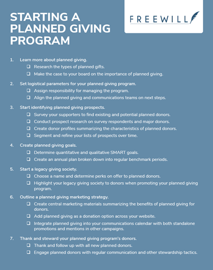 This checklist contains essential tips for starting a planned giving program like identifying prospects and creating a marketing strategy.