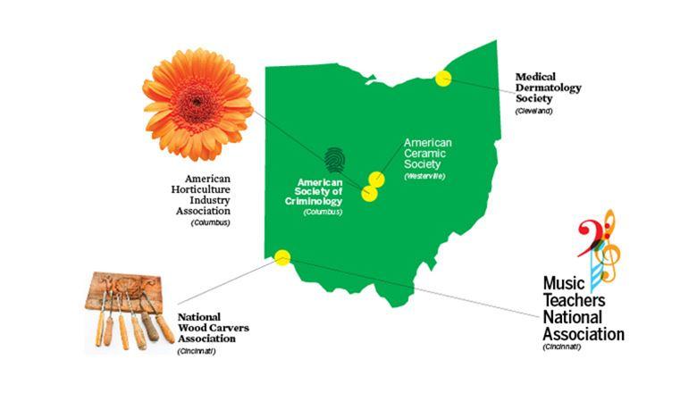 state of Ohio showing where different associations are located
