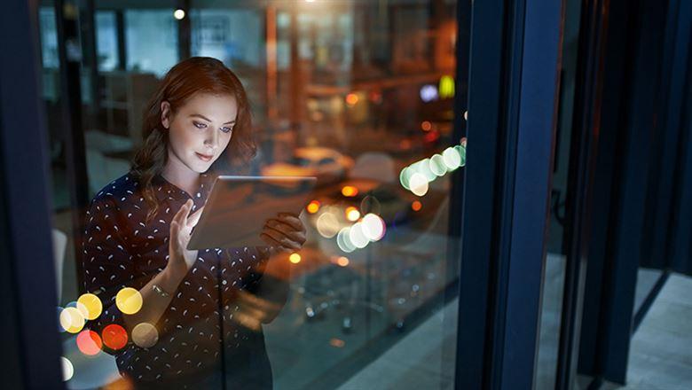 woman engaging with technology