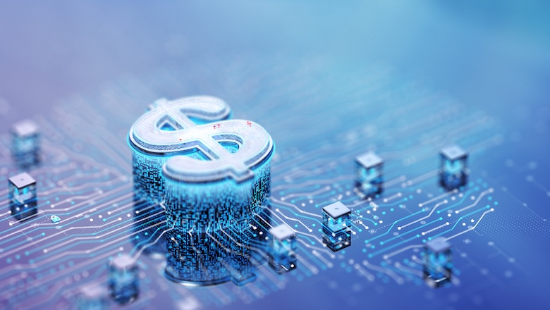 Digital dollar concepts. 3D render