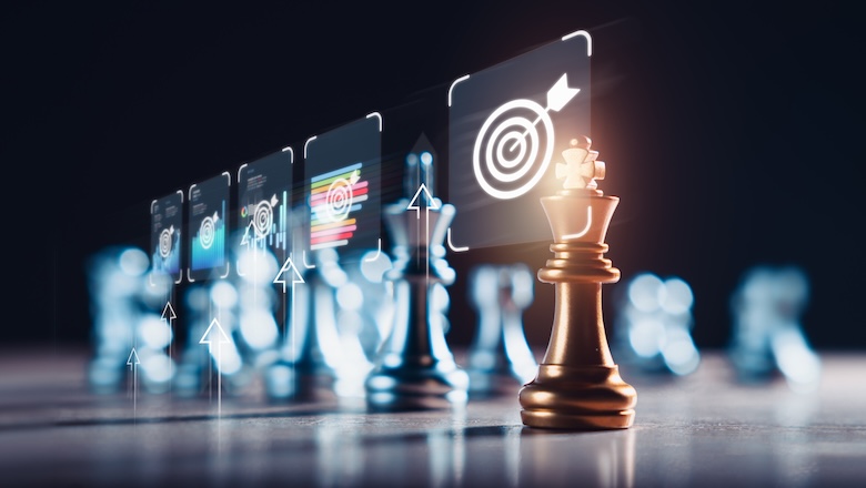 Strategic Chessboard: A Visual Guide to Marketing Success stock photo