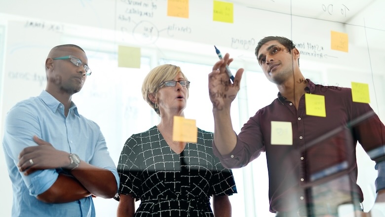 A team of employees organizing 