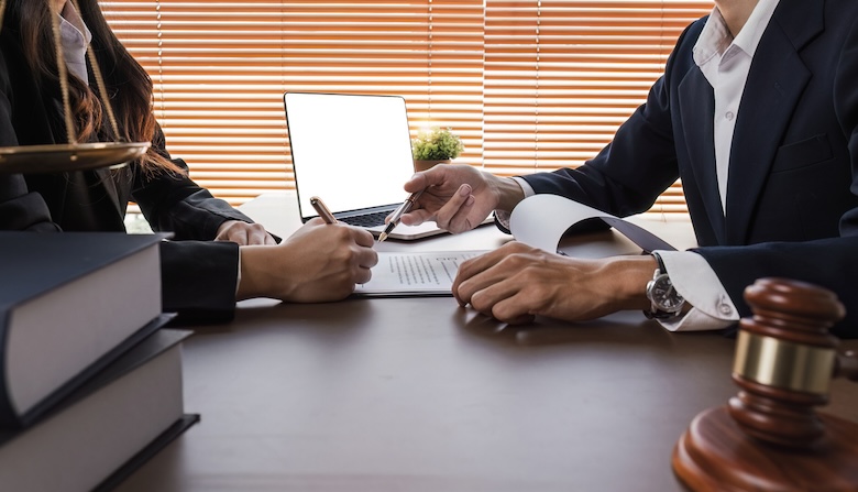 Two business people having a meeting