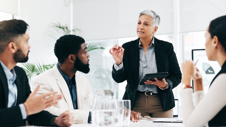 An executive giving a speech in a conference