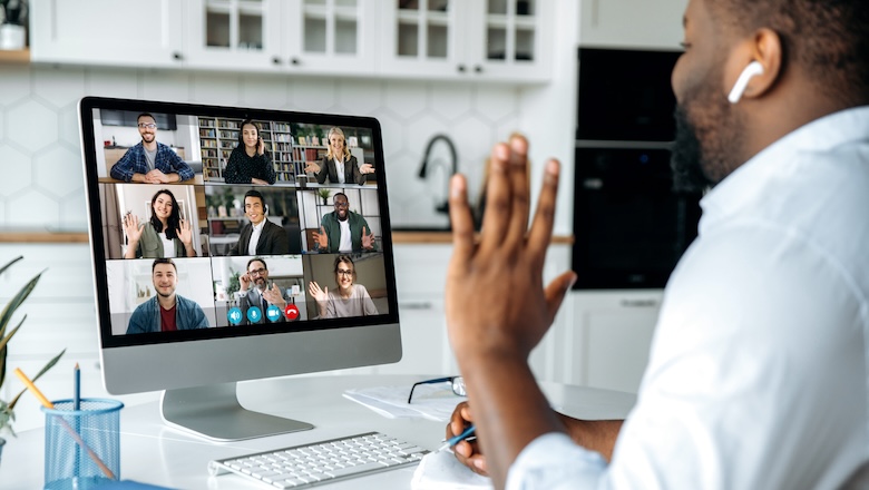 A remote worker on a video call.